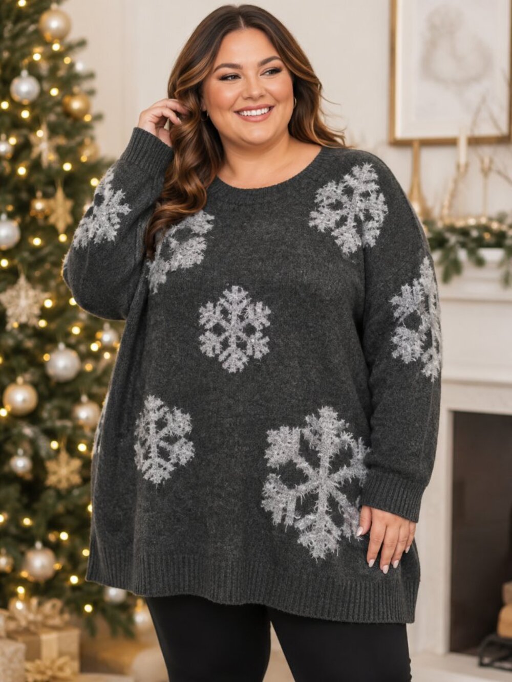 Lane Bryant NWT 22/24 Gray Tinsel Snowflake Tunic Sweater Plus Size Holiday